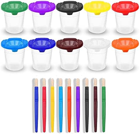 Paint Cups with Lids for Kids 10 No Spill Paint Containers, Paintbrushes - Image 2
