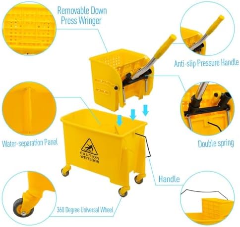 Commercial Mop Bucket with Wheels 20L Gallon, Side Press Wringer Combo Mop - Image 3