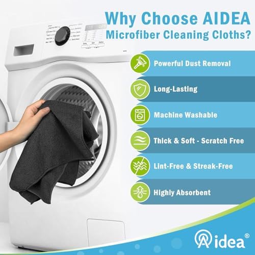 AIDEA Black Microfiber Cleaning Cloth-8PK, Cleaning Rags 12"x 16" Reusable - Image 3