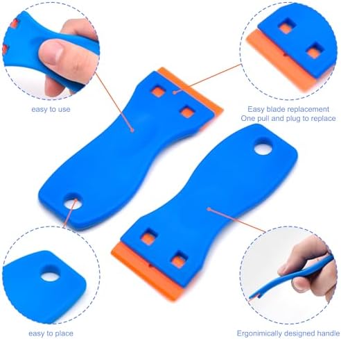 8 Pcs Plastic Razor Blade Scraper and 100 Pcs Blades, Remove Label Decal Tool， - Image 3