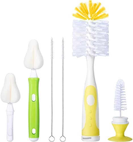 Baby Bottle Brush Kit with Suction Base, Hidden Cleaner & Sponge by CAREBABYMORE