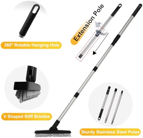 2 Pack Grout Brush with Long Handle, Swivel Cleaning Grout Line Scrubber - Image 6