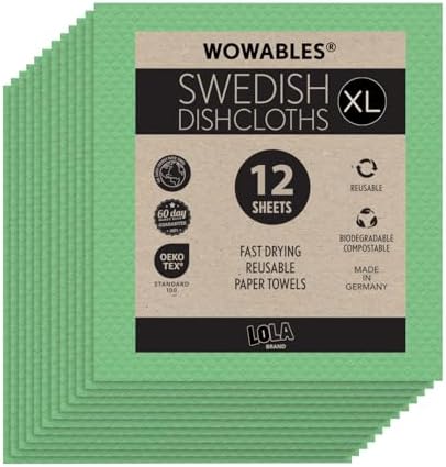 Swedish Dishcloths for Kitchen XL, 12 Sheet Roll, Biodegradable & Compostable by LolaProducts
