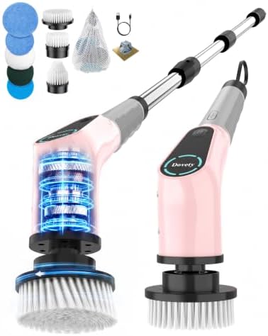 Dovety Electric Spin Scrubber, Extendable Handle, 8 Brush Heads-Pink by Dovety