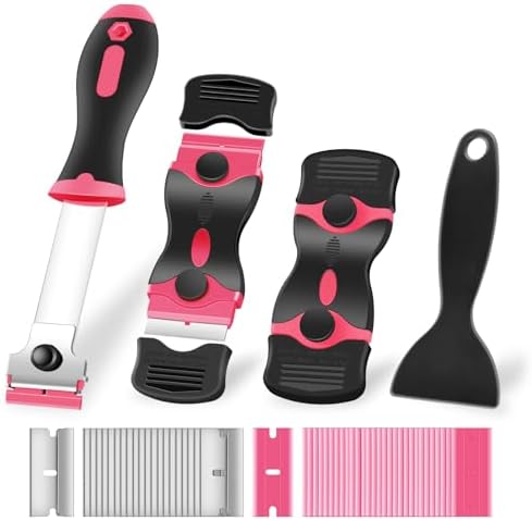 NECAMOCU 4 Pack Razor Blade Scraper, Includes 50 PCS Metal & Plastic Blades by NECAMOCU
