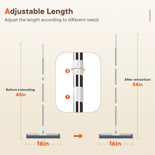 Floor Squeegee Broom with Rubber Scrubbing Teeth, 16 Inch 2-in-1 Magic Broom - Image 2