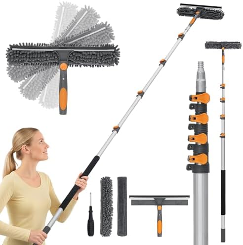 26Ft Window Squeegee with 5-19 FT Extension Poles, 2-in-1 Window Cleaning Kit by Bestnifly