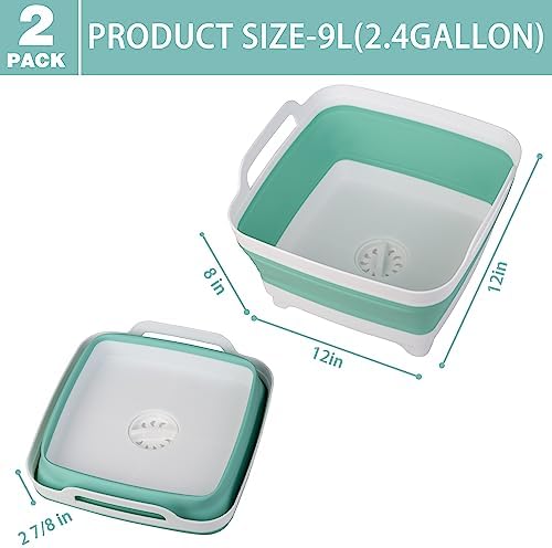 2 Pack Dishpan for Washing Dishes, 2.4Gal/9L Wash Basin - Image 2