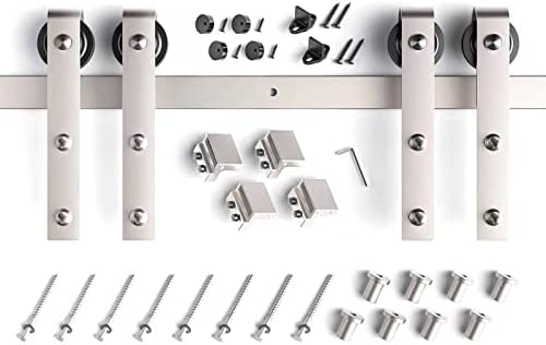 EaseLife 10 FT Brushed Nickel Double Sliding Barn Door Hardware Track Kit - Image 7