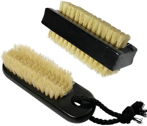 Wooden Nail Brush Cleaner with 100% Natural Boar Bristles Black by Coralpearl