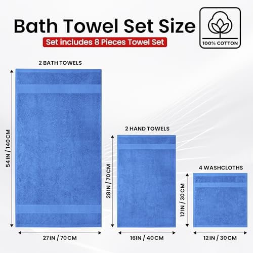 Infinitee Xclusives 100% Cotton Bath Towel Set – 8 Piece Bathroom Towel Set - Image 3
