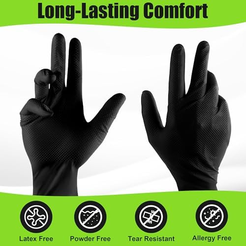 TREEGO 10 Mil Heavy Duty Black Nitrile Mechanic Gloves - Image 2