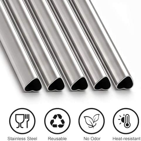 8 Pcs Reusable Metal Straws 8.5” Cute Heart Stainless Steel Straws - Image 4