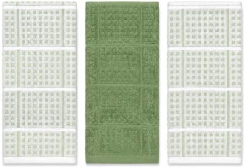Sage Green Kitchen Hand Dish Towels, Waffle Checkered by SerafinaHome
