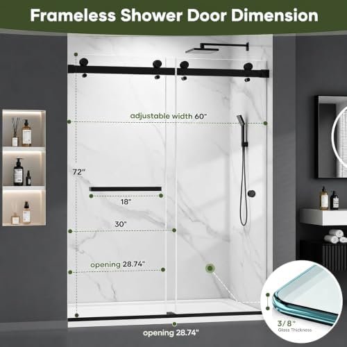 Mersviton Shower Door Frameless, Matte Black - Image 2