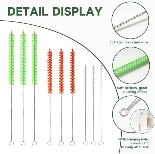 9PCS Reusable Long Colored Straw Cleaner Brush Set 12" Bendable - Image 4