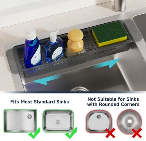 NiHome Extendable Sink Caddy, Small Telescopic Kitchen Brush Holder - Image 5