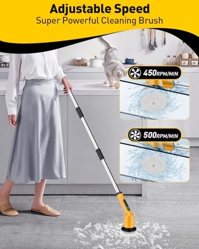 Shower Scrubber with Long Handle, Electric Scrubber Bathroom Cleaner Brush - Image 3