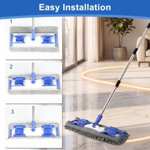 Flat Mop with Long Handle, Microfiber Chenille Mop Pads - Image 6