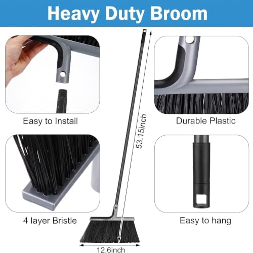 Lallisa 4 Pack Commercial Broom and Dustpan Combo Set 53.15" - Image 2