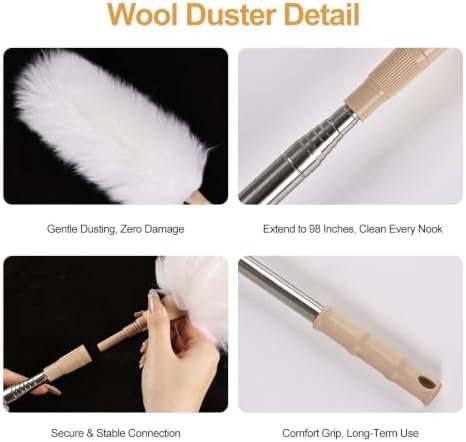 White Lambswool Extendable Duster, 32-98 Inch Bendable Wool Head - Image 3