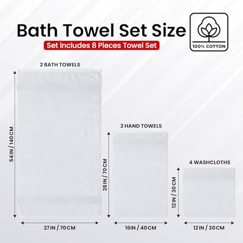 Infinitee Xclusives 100% Cotton Bath Towel Set – 8 Piece Bathroom Towel Set - Image 3