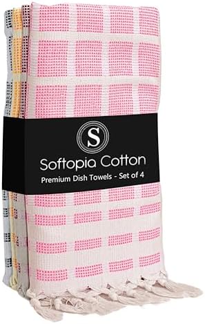 Matrix Dobby Kitchen Towels Set of 4, 100% Cotton, Combo Pack, Absorbent Tea by SoftopiaCotton