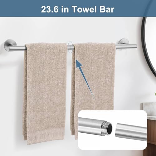 Brushed Nickel Bathroom Hardware Accessories Set, 5 Pieces Round Towel Bar Set - Image 3