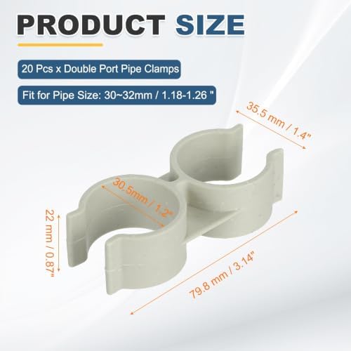 uxcell 20Pcs Double Port Pipe Clamps 1.3" PVC Dustpan Broom Connector White - Image 2