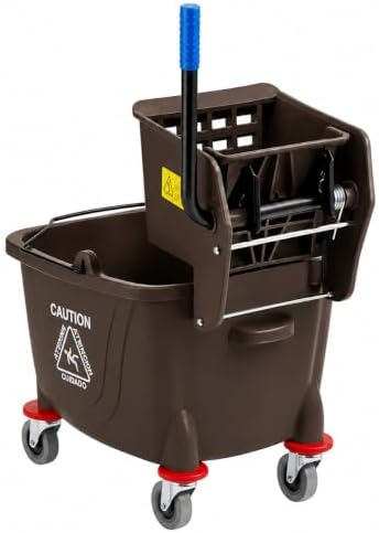 Commercial Mop Bucket with Wringer on Wheels | Brown 35 Quart - Image 6