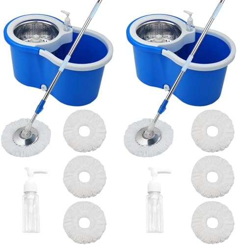 Spin Mop and Bucket with Wringer Set, 6 Mop Refills by PULNDA