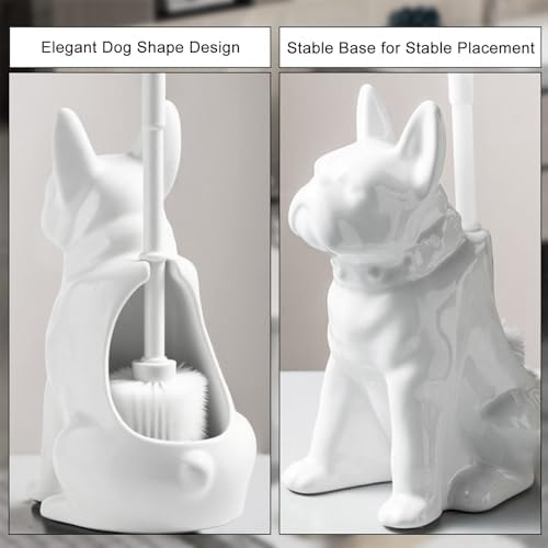 Comeon Ceramic Dog White Toilet Brush and Holder Set, Plastic Handle - Image 2