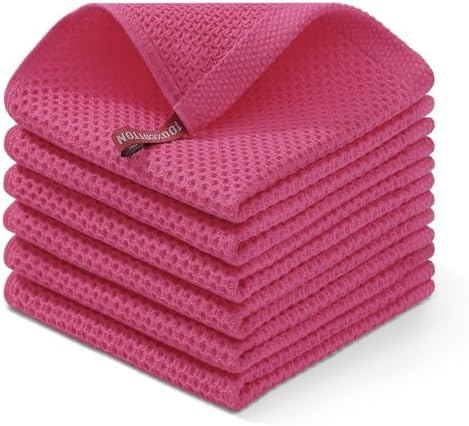 Homaxy 100% Cotton Waffle Weave Kitchen Dish Cloths 6-Pack, Hot Pink by Homaxy