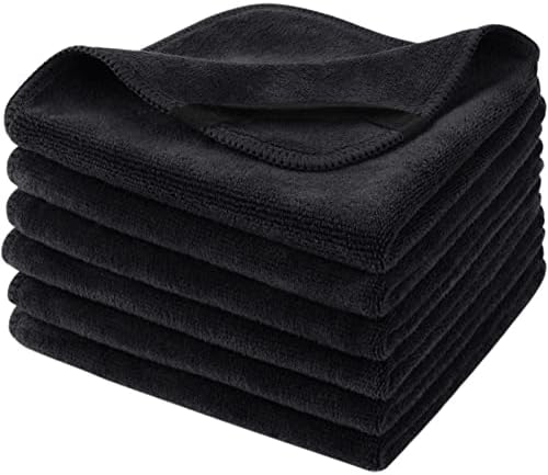 Microfiber Facial Cloths Fast Drying Washcloth 12inch x 12inch Black 6 pack by SINLAND