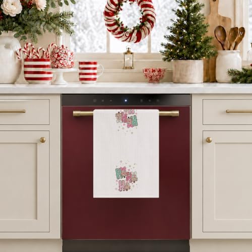 Preppy Pink Christmas Tree Kitchen Hand Towels 16"x24" - Image 3