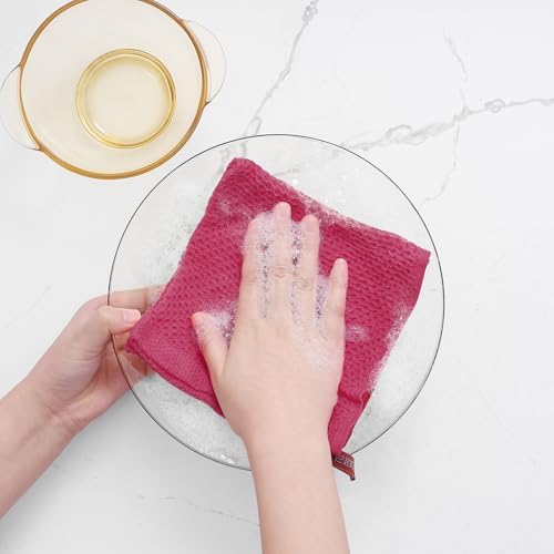 Homaxy 100% Cotton Waffle Weave Kitchen Dish Cloths 6-Pack, Hot Pink - Image 4