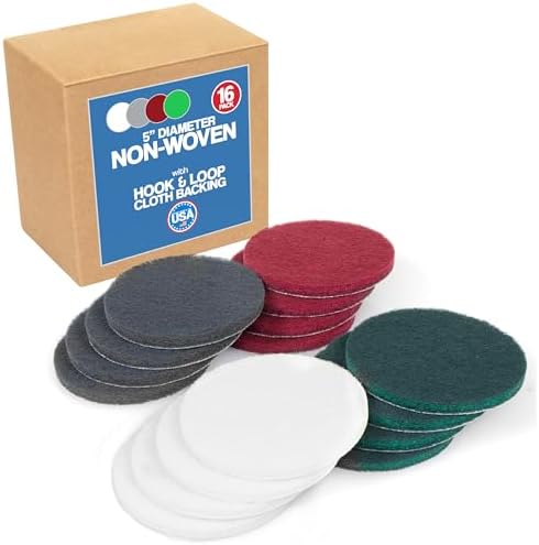 5" Abrasive Pad Hook & Loop Round Non-Woven 16 Pack Assortment by PeachtreeWoodworkingSupply