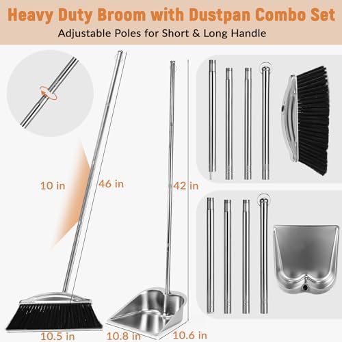VOOWO Broom with Dustpan Combo Set, Heavy Duty Dust Pan with Long Handle - Image 2