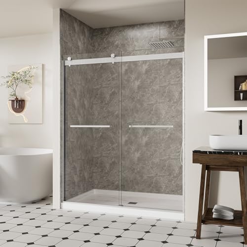 ACE DECOR Frameless Double Sliding Shower Door, 56-60" Wx74 H, Brushed Nickel by ACEDECOR