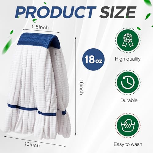 Hushee 6 Pcs Large Microfiber Tube Mop Heads 18 Oz Looped End - Image 2
