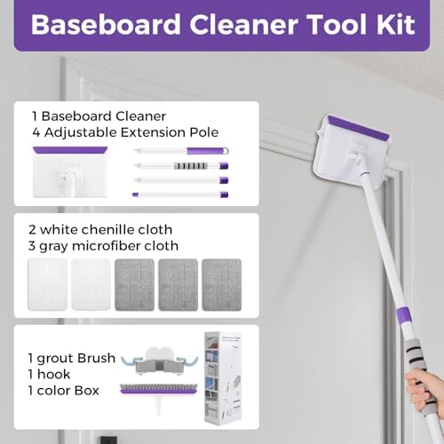 Baseboard Cleaner Tool with 60" Extendable Handle, 5 Reusable Pads - Image 3