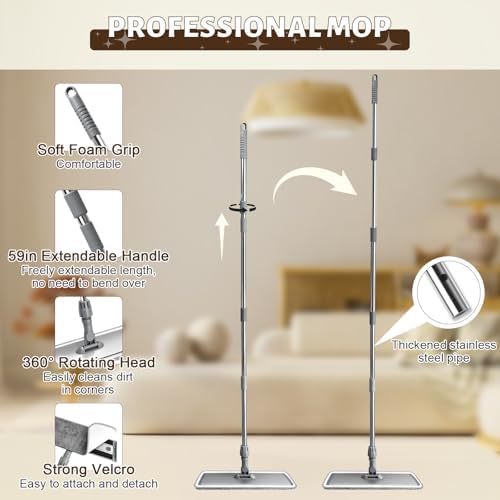 Microfiber Mop, 360° Rotating Flat Floor Cleaner 4 Pads - Image 2