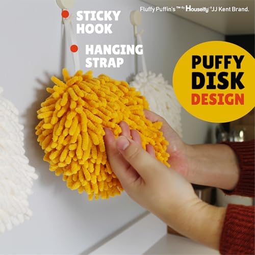 JJ KENT Fluffy Puffins Microfiber Puff Hand Towels & Hooks, 3 Pack - Image 6