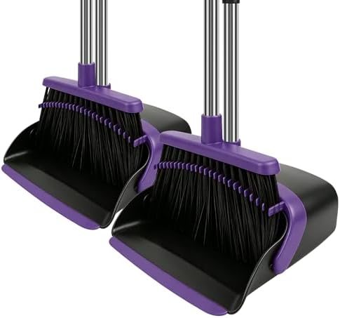 Purple Broom and Dustpan Set 2 Pack, Long Handle Floor Cleaning by UDUK