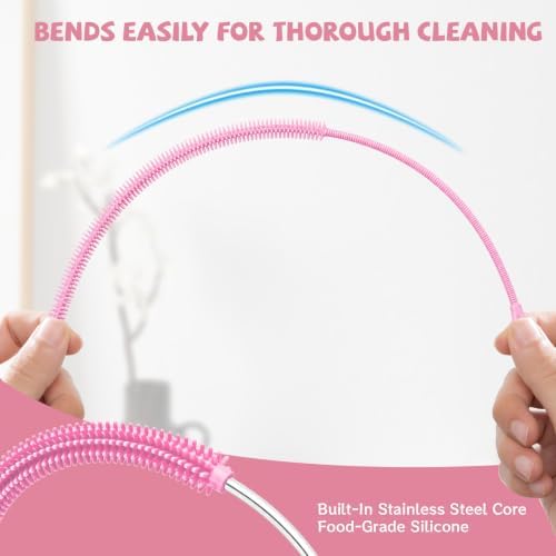AONEZ Pink Silicone Straw Cleaner Brushes, 2 Pack, 0.24" & 0.35" Sizes - Image 4