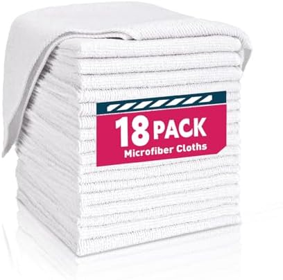 TEAWOO White Microfiber Towels- 18 Pack, Microfiber Cleaning Cloths Bulk by TEAWOO