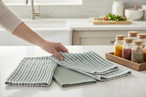 Serafina Home Sage Green Kitchen Dish Towels- Set of 3 100% Cotton Soft - Image 3