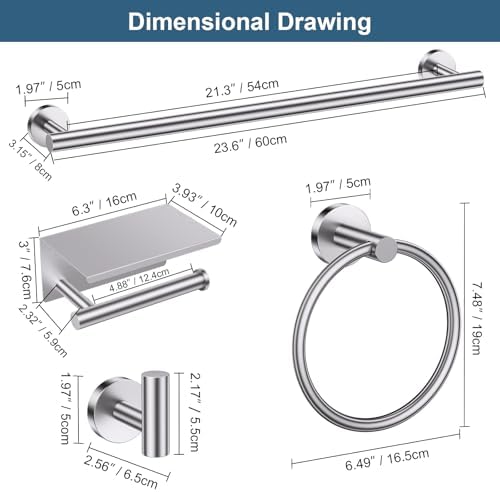 Brushed Nickel Bathroom Hardware Set, 5 Pieces Towel Bar Bathroom Accessories - Image 6