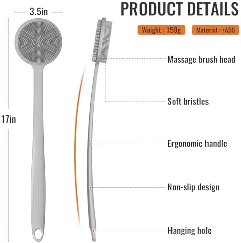 Silicone Back Scrubber for Shower, 17in Lengthen Long Handle Body Brush - Image 3