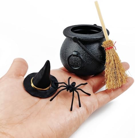 ROYHOO 48PCS Halloween Mini Witch Cauldron Set- 12 Pack Small Plastic Black - Image 3